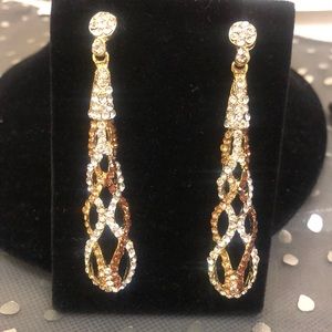 Smoky Topaz,Light Colorado &Clear Crystal Helix Design Earrings-Boutique